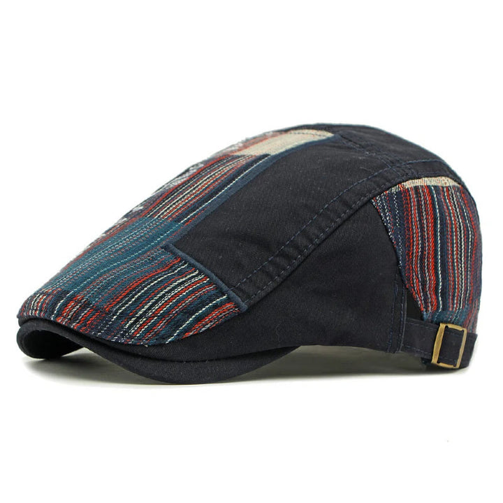 Men's Colorful Retro Patchwork Winter Beret Hat - Navy Blue - Adjustable(21 5/8"-23 5/8") - image 5