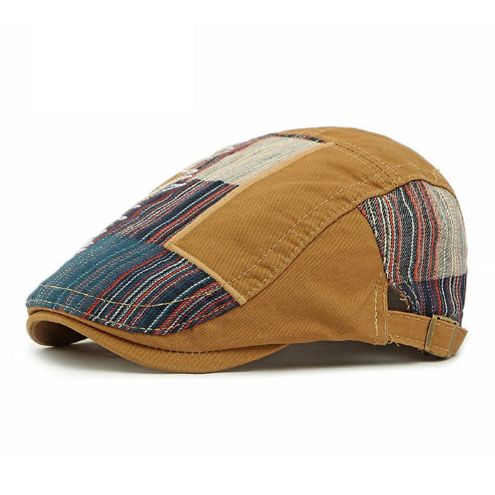 Men's Colorful Retro Patchwork Winter Beret Hat - Khaki - Adjustable(21 5/8"-23 5/8") - image 6