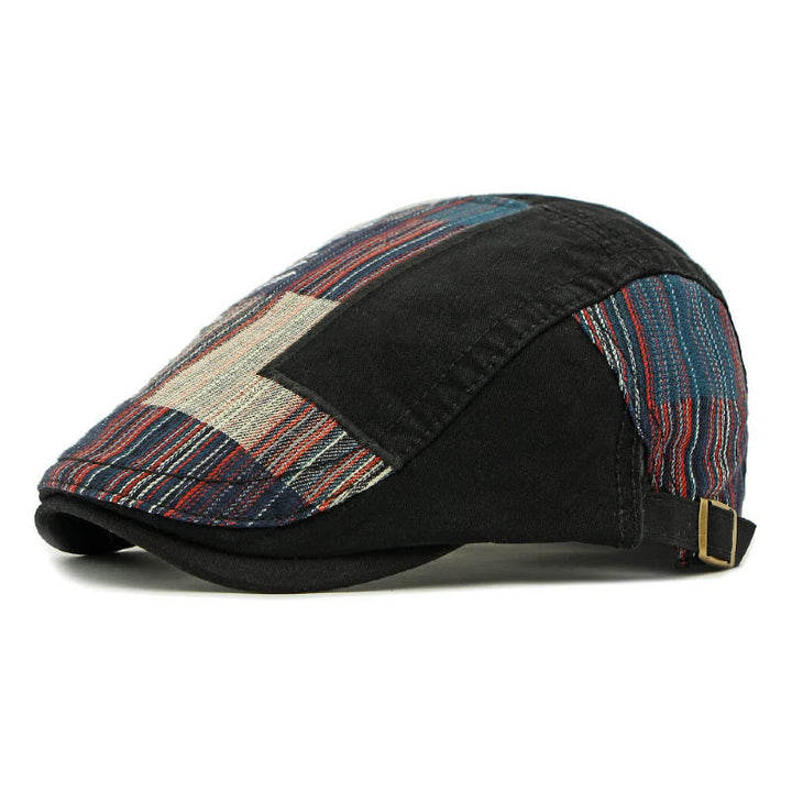 Men's Colorful Retro Patchwork Winter Beret Hat - Black - Adjustable(21 5/8"-23 5/8") - image 4