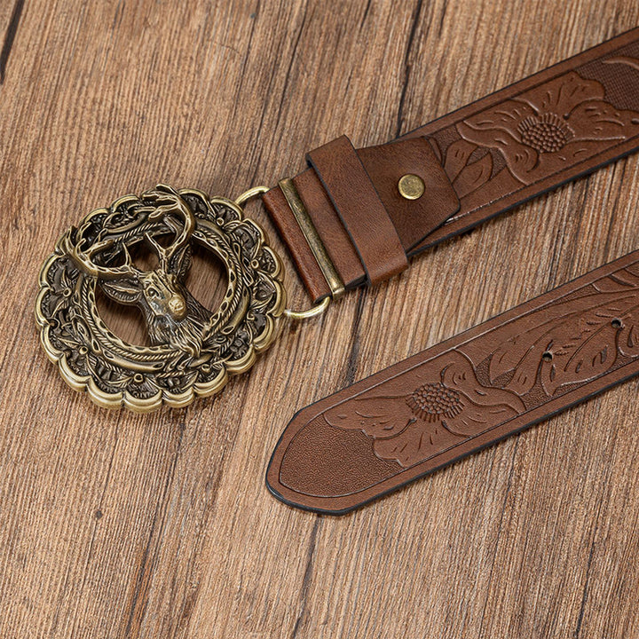 Men's Exquisite Deer Head Buckle Embossed Belt - image 4
