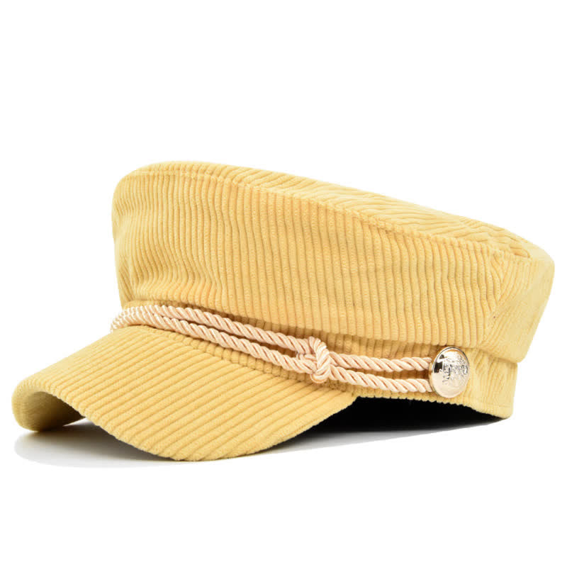 Ribbed Corduroy Braided Rope Band Sailor Style Beret Hat - Yellow - M (22"-22 7/8") - image 11