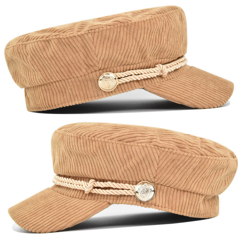 Ribbed Corduroy Braided Rope Band Sailor Style Beret Hat - image 6
