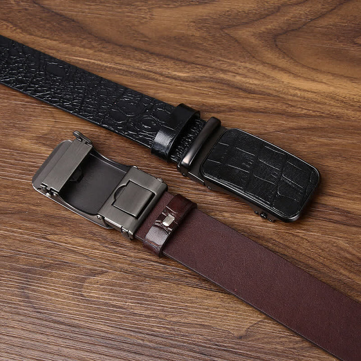 Bold Crocodile Embossed Automatic Buckle Leather Belt - image 2