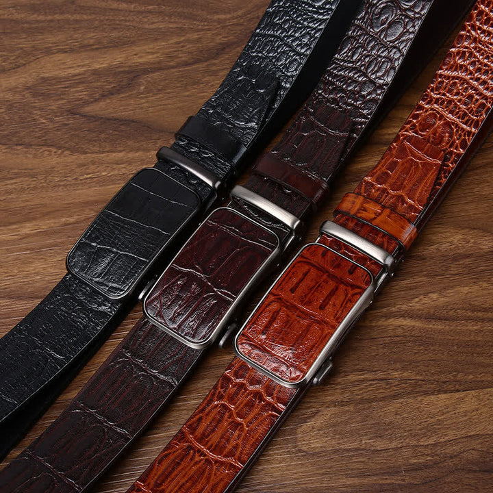 Bold Crocodile Embossed Automatic Buckle Leather Belt - image 1