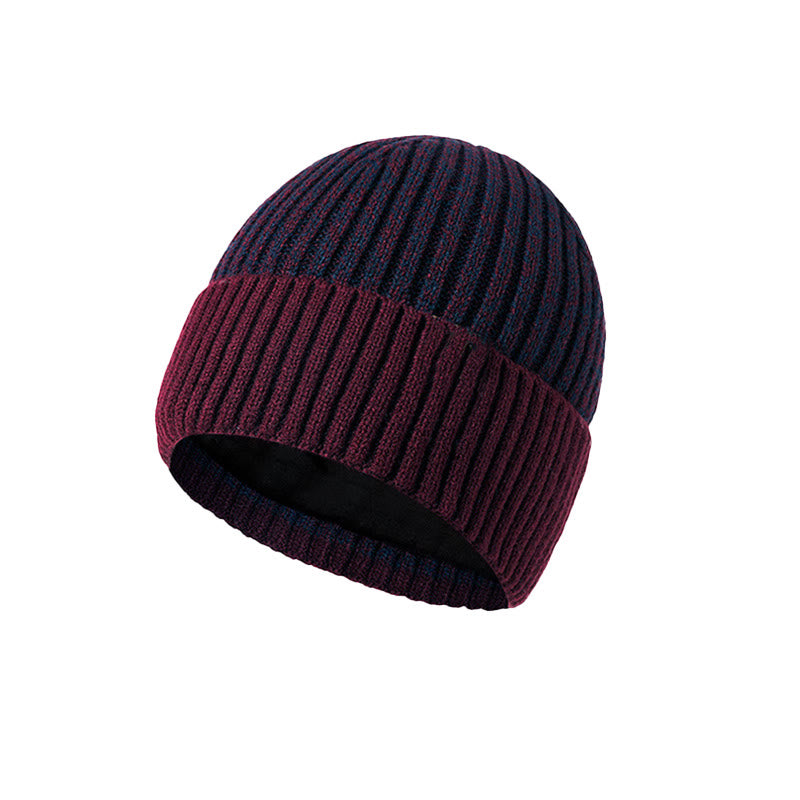 Men's Winter Warm Fleece-Lined Knitted Beanie Hat - Red - Adjustable (About 21 5/8"-23 1/4") - image 1