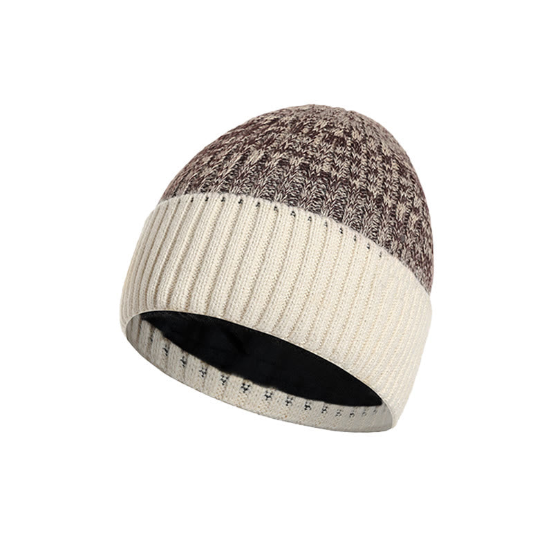 Men's Winter Warm Fleece-Lined Knitted Beanie Hat - Beige - Adjustable (About 21 5/8"-23 1/4") - image 3
