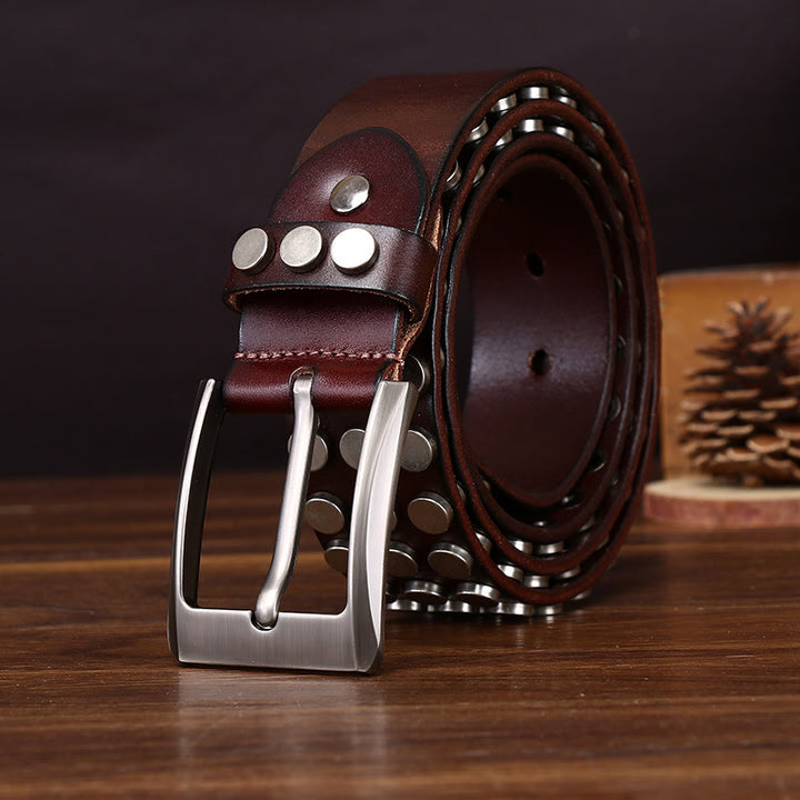 Bold High-Quality Rivet-Adorned Buckle Leather Belt - image 4