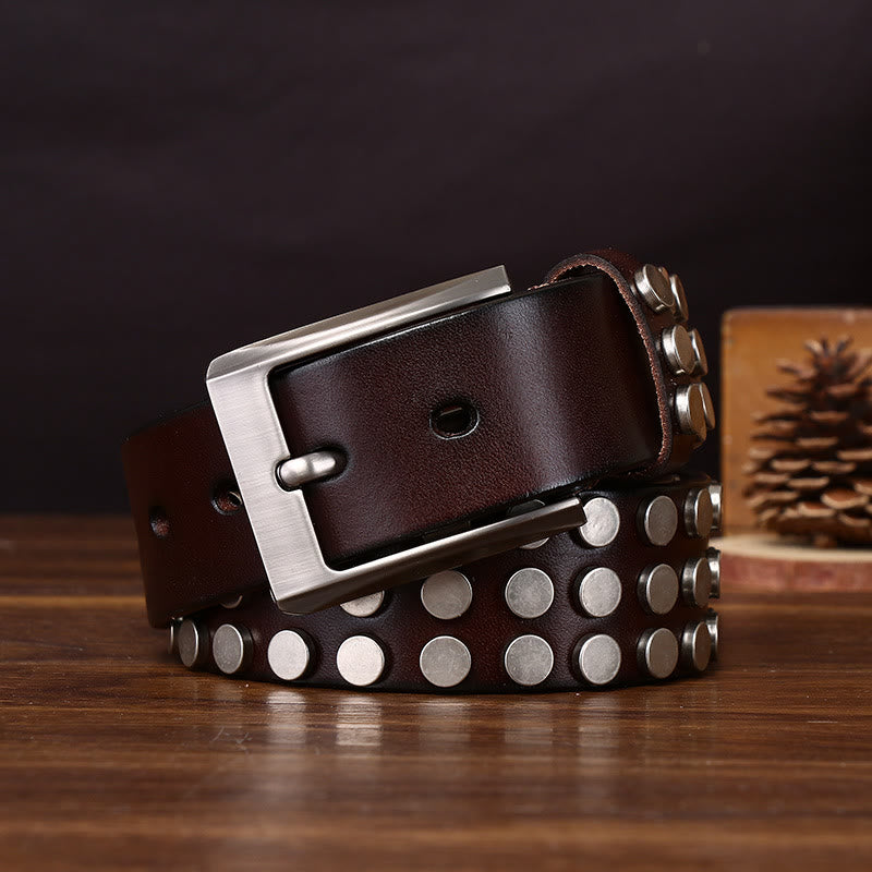 Bold High-Quality Rivet-Adorned Buckle Leather Belt - image 5