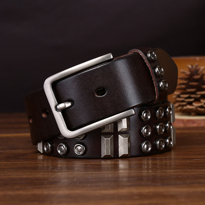 Edgy Premium Geometric and Round Stud-Embellished Leather Belt - image 7