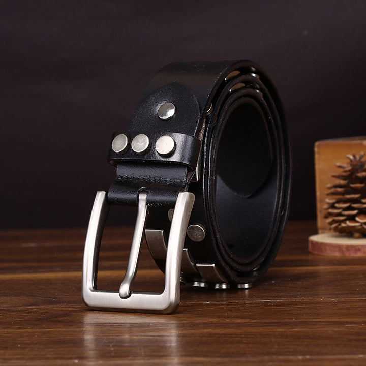Premium Square and Circular Metal Accent Leather Belt - image 1