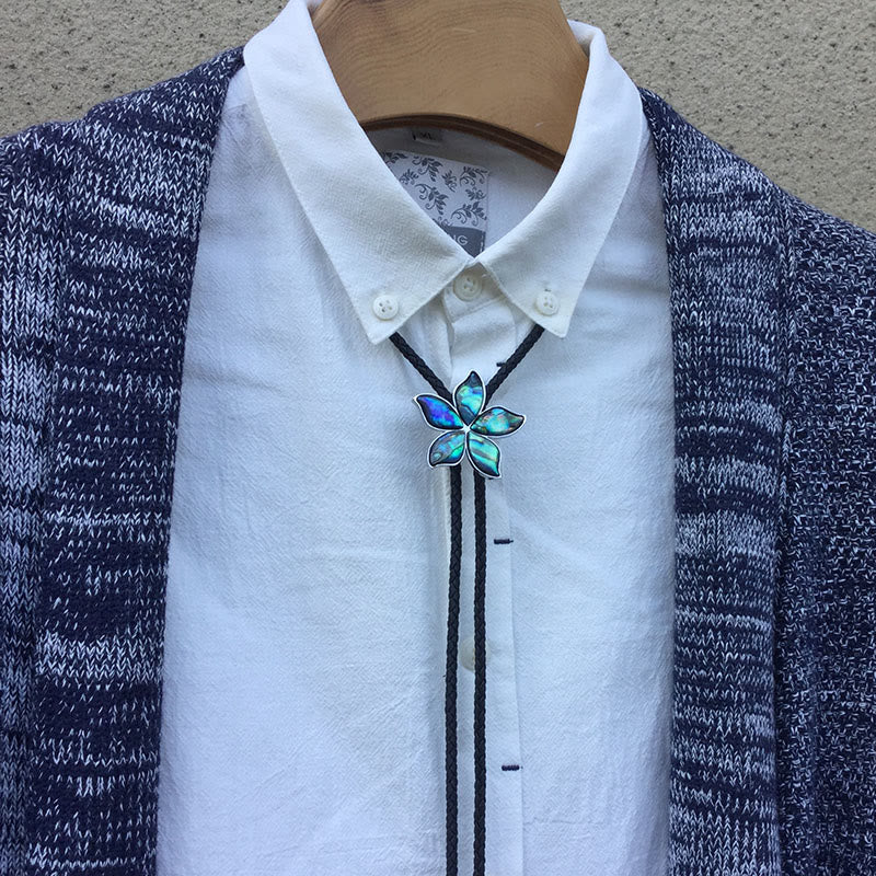 Flower-Shaped Iridescent Abalone Shell Vintage Metal Bolo Ties - image 2