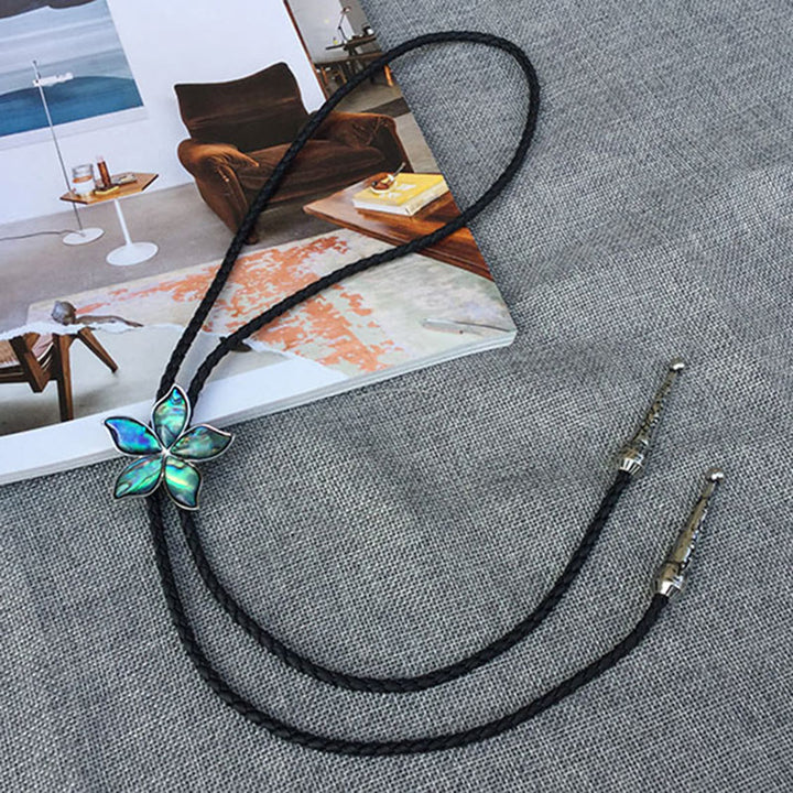 Flower-Shaped Iridescent Abalone Shell Vintage Metal Bolo Ties - image 4