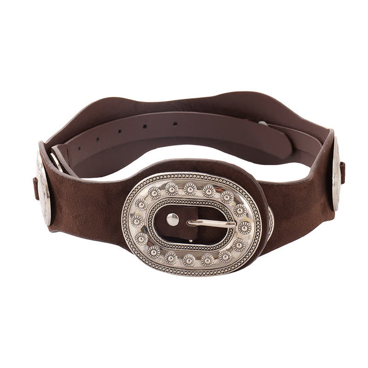 Women's Graceful Vintage Ornate Buckle Suede Leather Belt - image 4