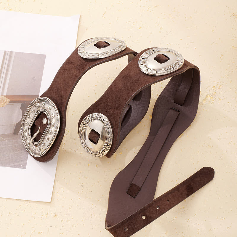 Women's Graceful Vintage Ornate Buckle Suede Leather Belt - image 1