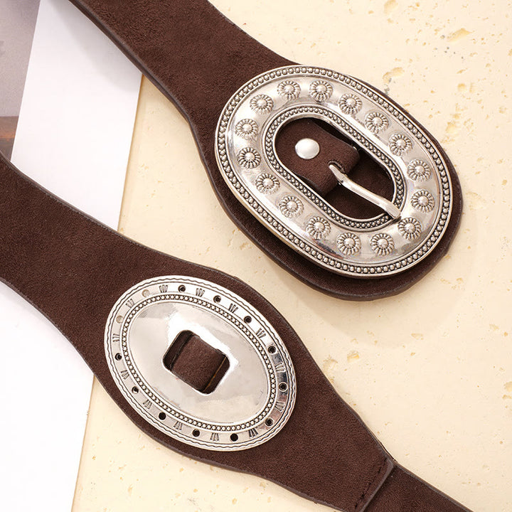 Women's Graceful Vintage Ornate Buckle Suede Leather Belt - image 2