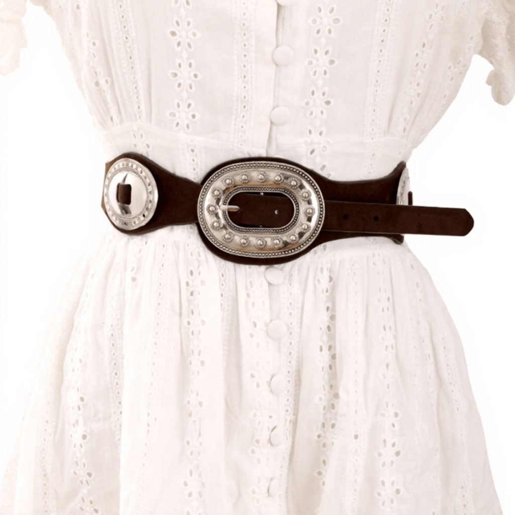 Women's Graceful Vintage Ornate Buckle Suede Leather Belt - image 3