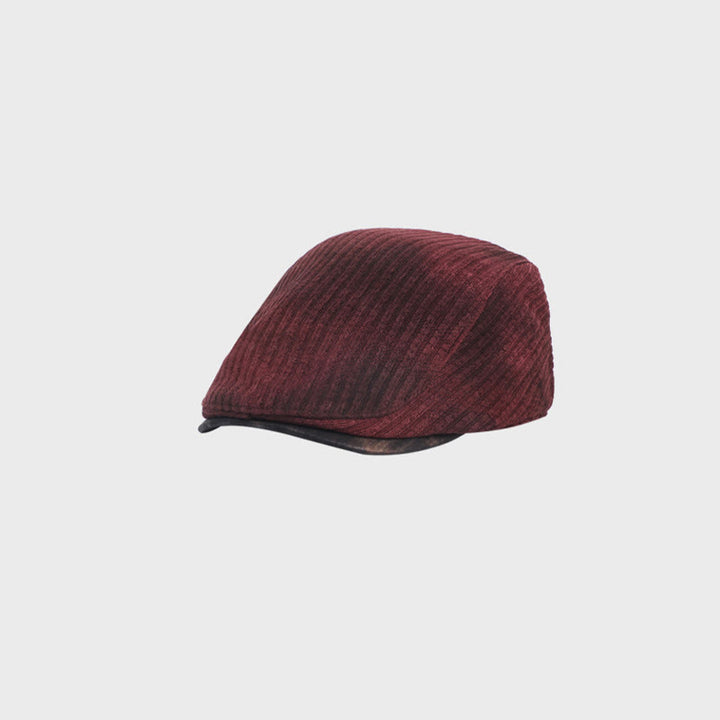Men's Corduroy Tie-Dye Retro Winter Beret Hat - Burgundy - Adjustable(21 1/4"-22 7/8") - image 8