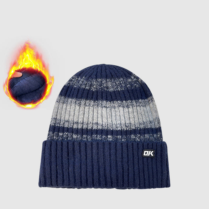 Men's Winter Fleece-Lined Striped Knitted Beanie Hat - Navy - Adjustable (21 1/4"-22 7/8") - image 4