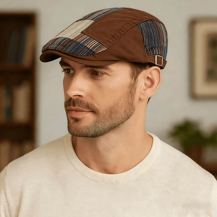 Men's Colorful Retro Patchwork Winter Beret Hat - image 0