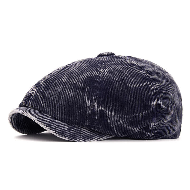 Retro-Inspired Solid Color Corduroy Newsboy Beret Hat - Navy - Adjustable (22 1/2"-24") - image 8