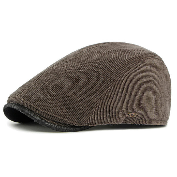 Modern Contrasting Brim Corduroy Flat Top Beret Hat - Coffee - Adjustable (21 5/8"-23 1/4") - image 11