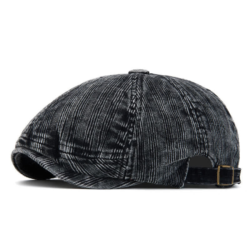 Vintage Washed Corduroy Beret Hat with Adjustable Buckle - Black - Adjustable (22 1/2"-24") - image 0