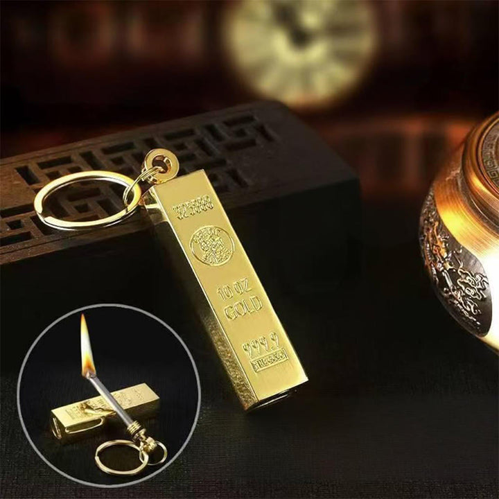Gold Bar Design Metal Match Lighter With Keychain - Golden - image 1