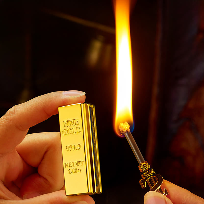Gold Bar Design Metal Match Lighter With Keychain - image 2