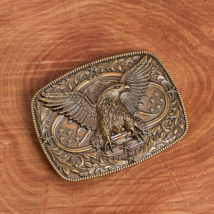 Men's Vintage Bronze 3D Eagle Buckle Leather Belt - image 2