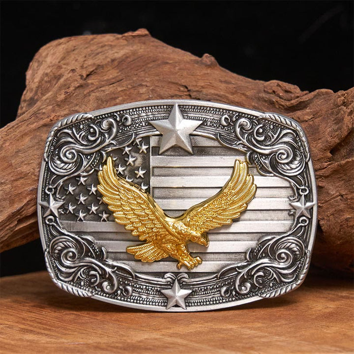 Men's Golden Eagle American Flag Stars Buckle Leather Belt - Without Belt - Not Included Belt - image 0