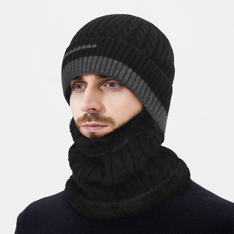 2Pcs Warm Fleece-Lined Gradient Knit Beanie and Neck Gaiter Set - Black - Adjustable (21 5/8"-23 5/8") - image 2