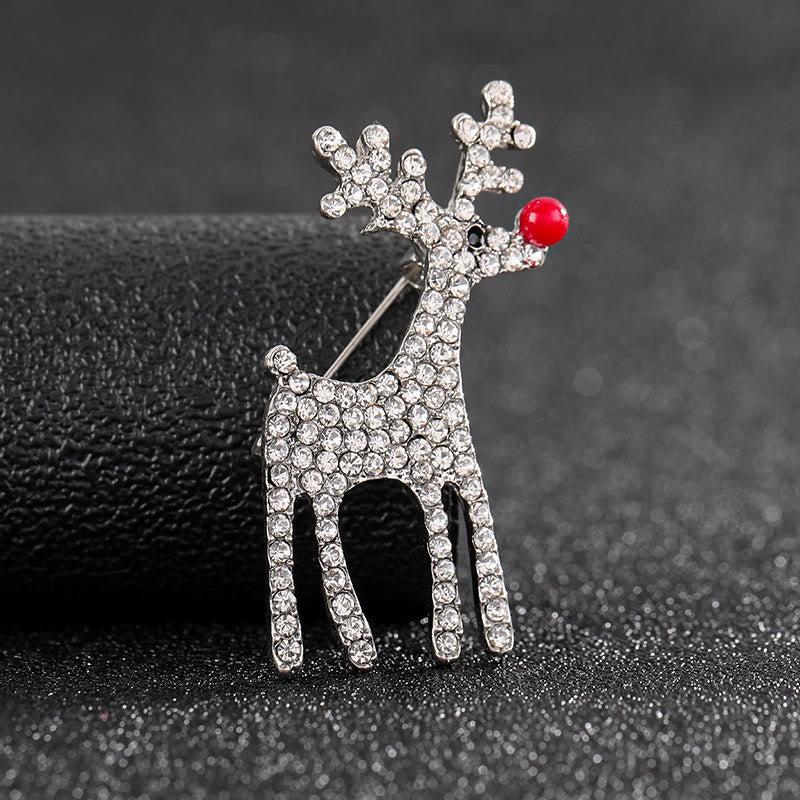 Charming Diamond Studded Dual-Tone Festive Reindeer Brooch - Slivery - image 3
