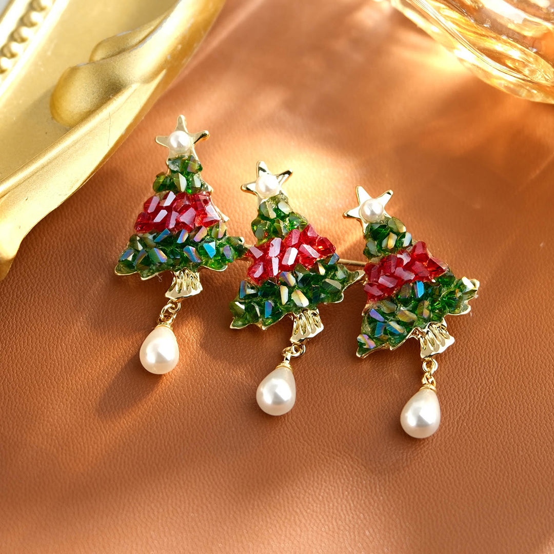 Festive Beaded Christmas Tree with Pearl Drop Holiday Brooch - Style #1 - image 2