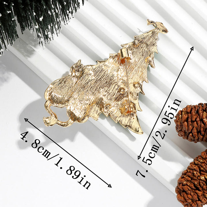 Festive Enamel Christmas Tree with Cat and Fish Dual-Tone Brooch - image 3
