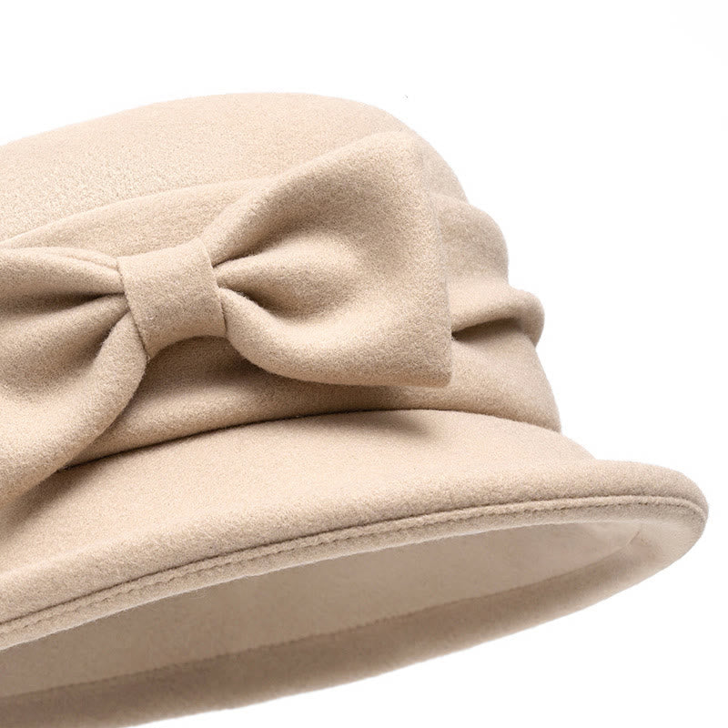 Women's Bowknot Decor Soft Felt Bucket Hat - image 2