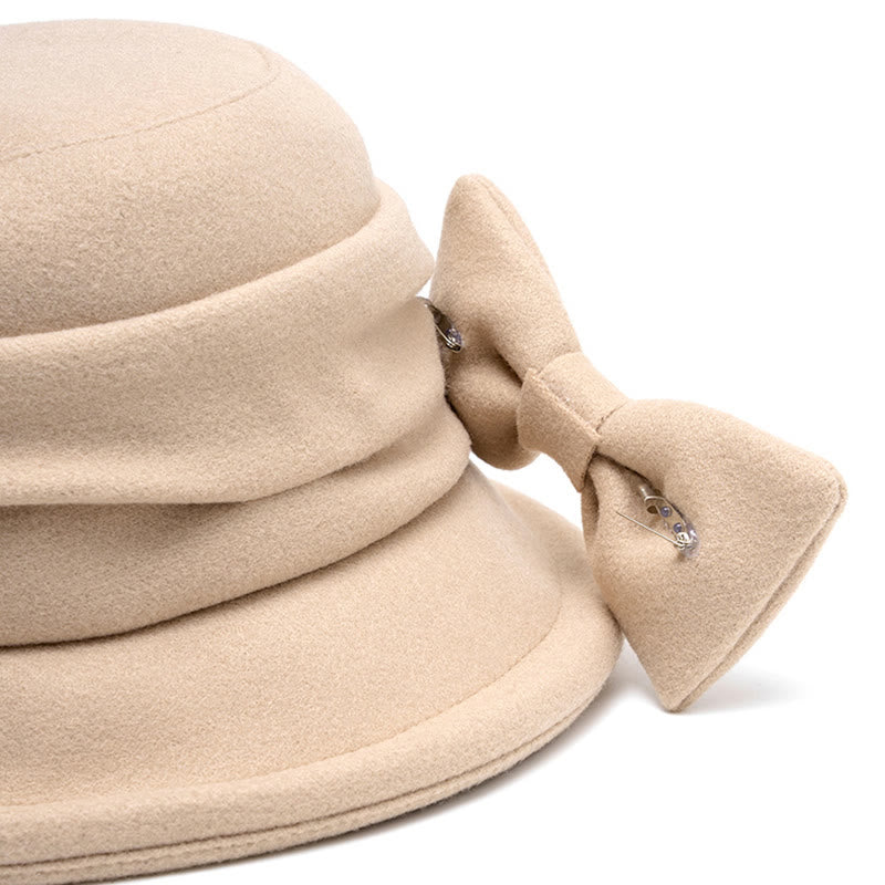 Women's Bowknot Decor Soft Felt Bucket Hat - image 5