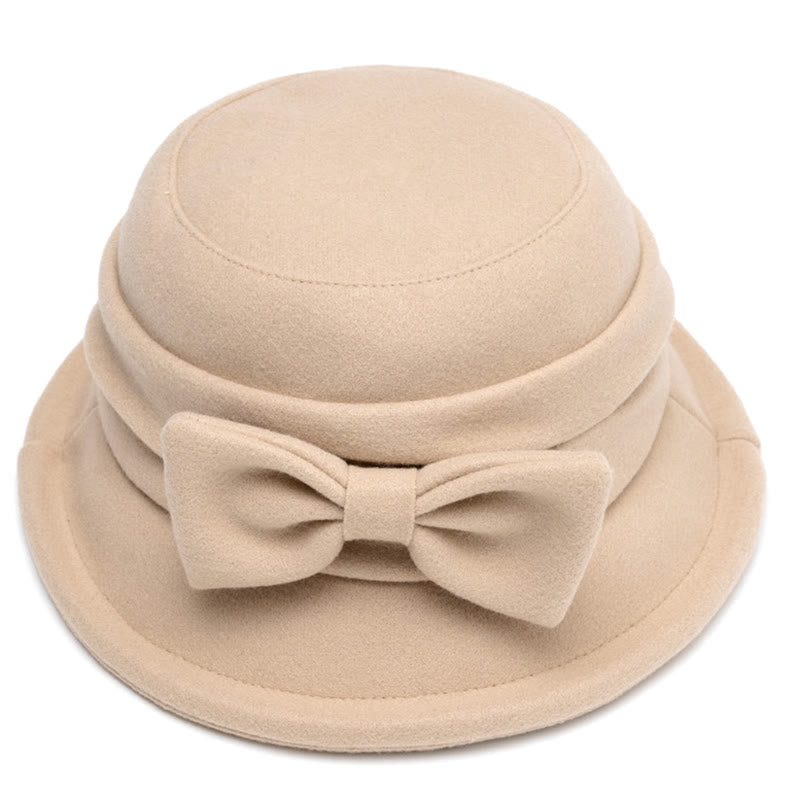 Women's Bowknot Decor Soft Felt Bucket Hat - image 1