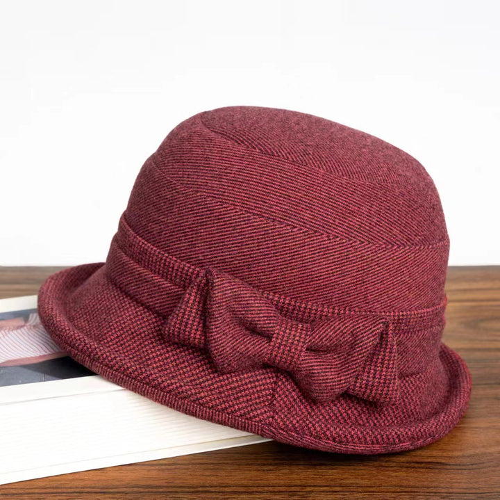 Women's Houndstooth Plaid Bowknot Decor Bucket Hat - Angora Red - M (22-22 7/8") - image 2