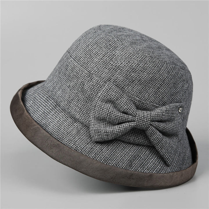 Women's Elegant Plaid Bowknot Rhinestone-trimmed Bucket Hat - Gray - M (22-22 7/8") - image 10