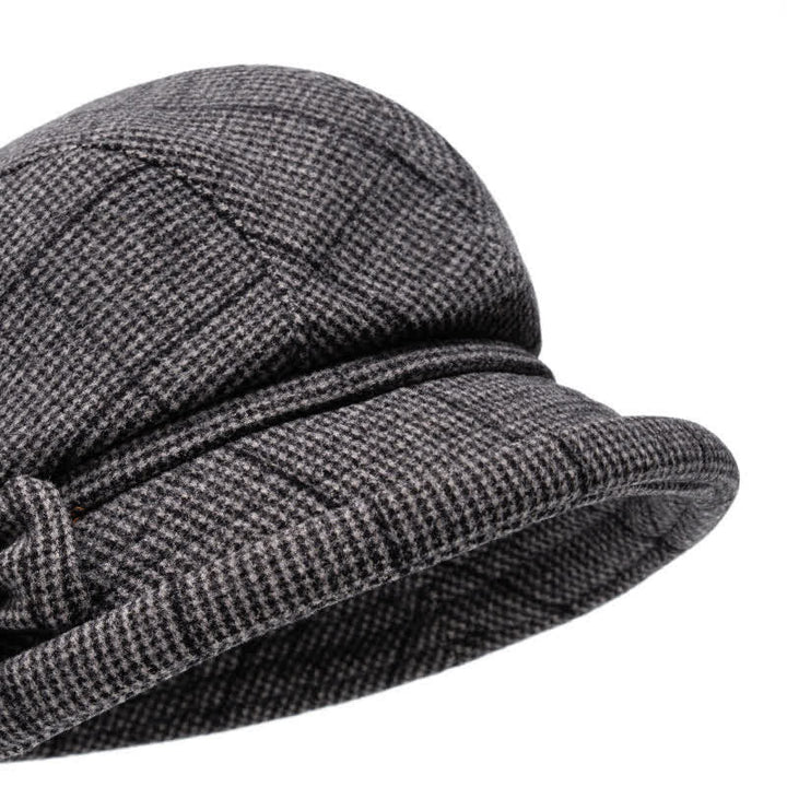 Women's Plaid Bowknot Decor Warm Beret Hat - image 1