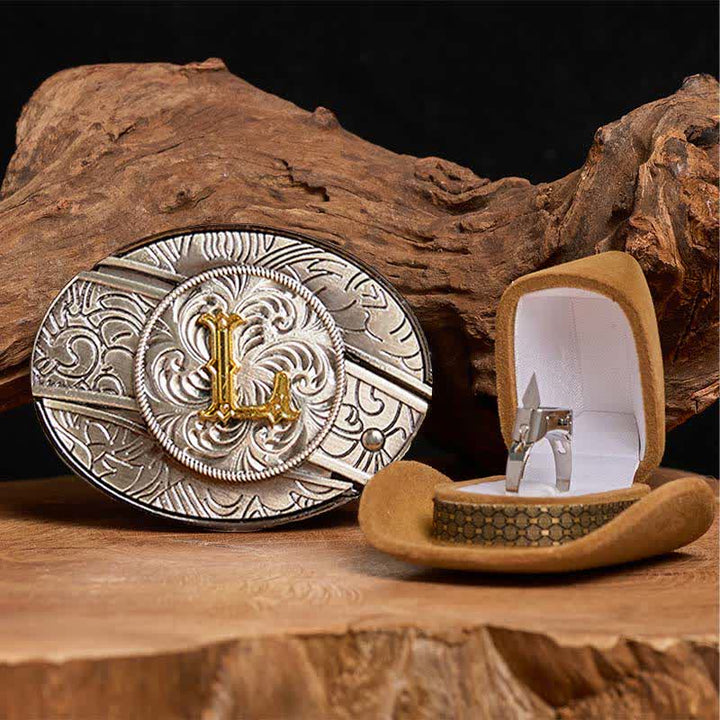 Initial Letter DIY Hidden Knife Belt Buckle Functional Ring Bundle Set - L - Without Belt - image 17