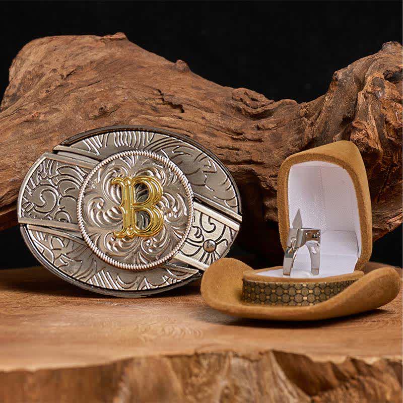 Initial Letter DIY Hidden Knife Belt Buckle Functional Ring Bundle Set - B - Without Belt - image 0