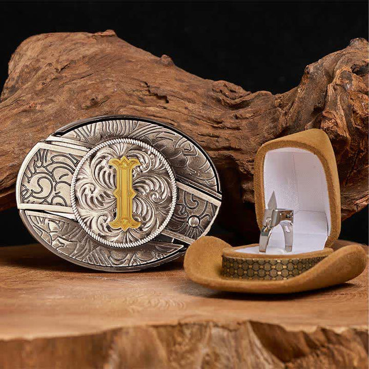 Initial Letter DIY Hidden Knife Belt Buckle Functional Ring Bundle Set - I - Without Belt - image 14