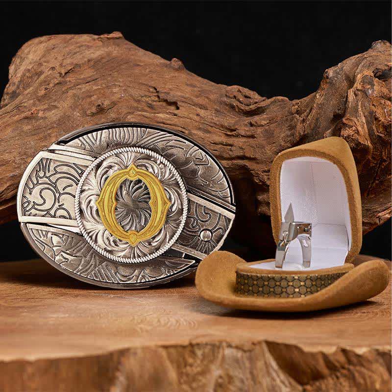 Initial Letter DIY Hidden Knife Belt Buckle Functional Ring Bundle Set - O - Without Belt - image 20