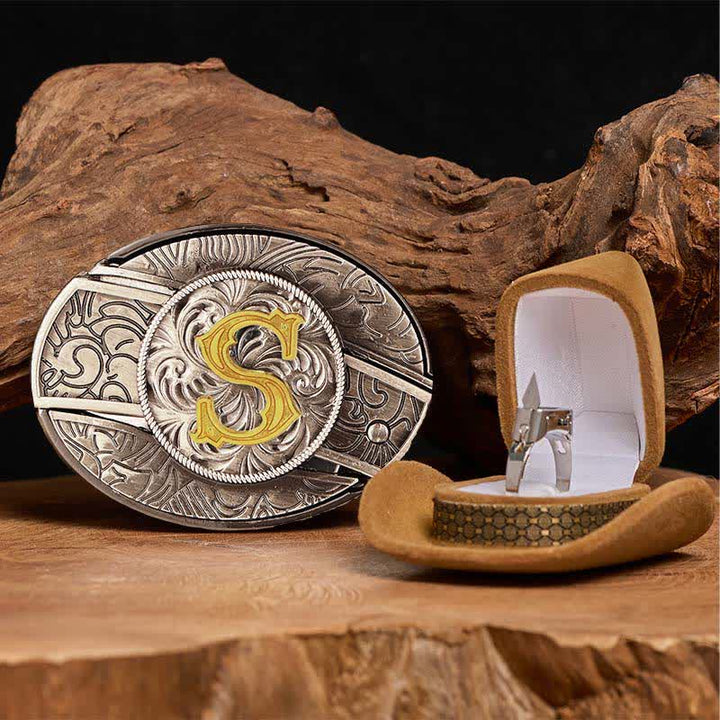 Initial Letter DIY Hidden Knife Belt Buckle Functional Ring Bundle Set - S - Without Belt - image 24