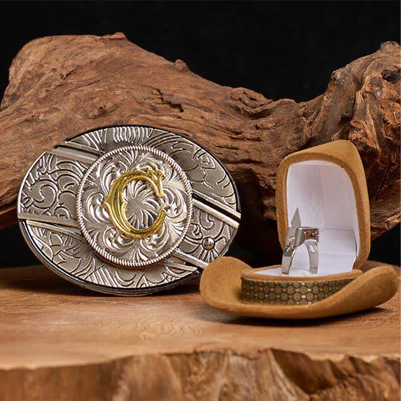 Initial Letter DIY Hidden Knife Belt Buckle Functional Ring Bundle Set - C - Without Belt - image 8
