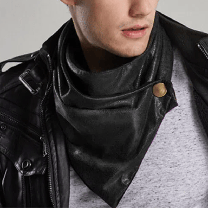 Men's Vintage Distressed Leather Metal Buckle Cravat - Black - image 1