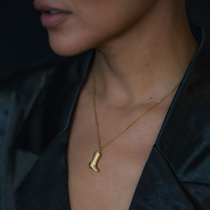 Exquisite Western Golden Cowboy Boot Stars Pendant Necklace - image 3