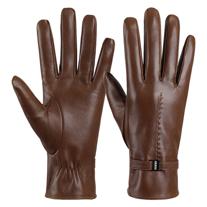 Elegant Women's Orange Leather Warm Winter Gloves - Coffee - L - image 5