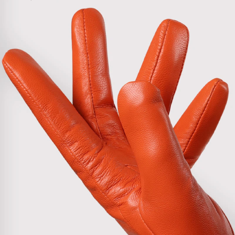Elegant Women's Orange Leather Warm Winter Gloves - image 2